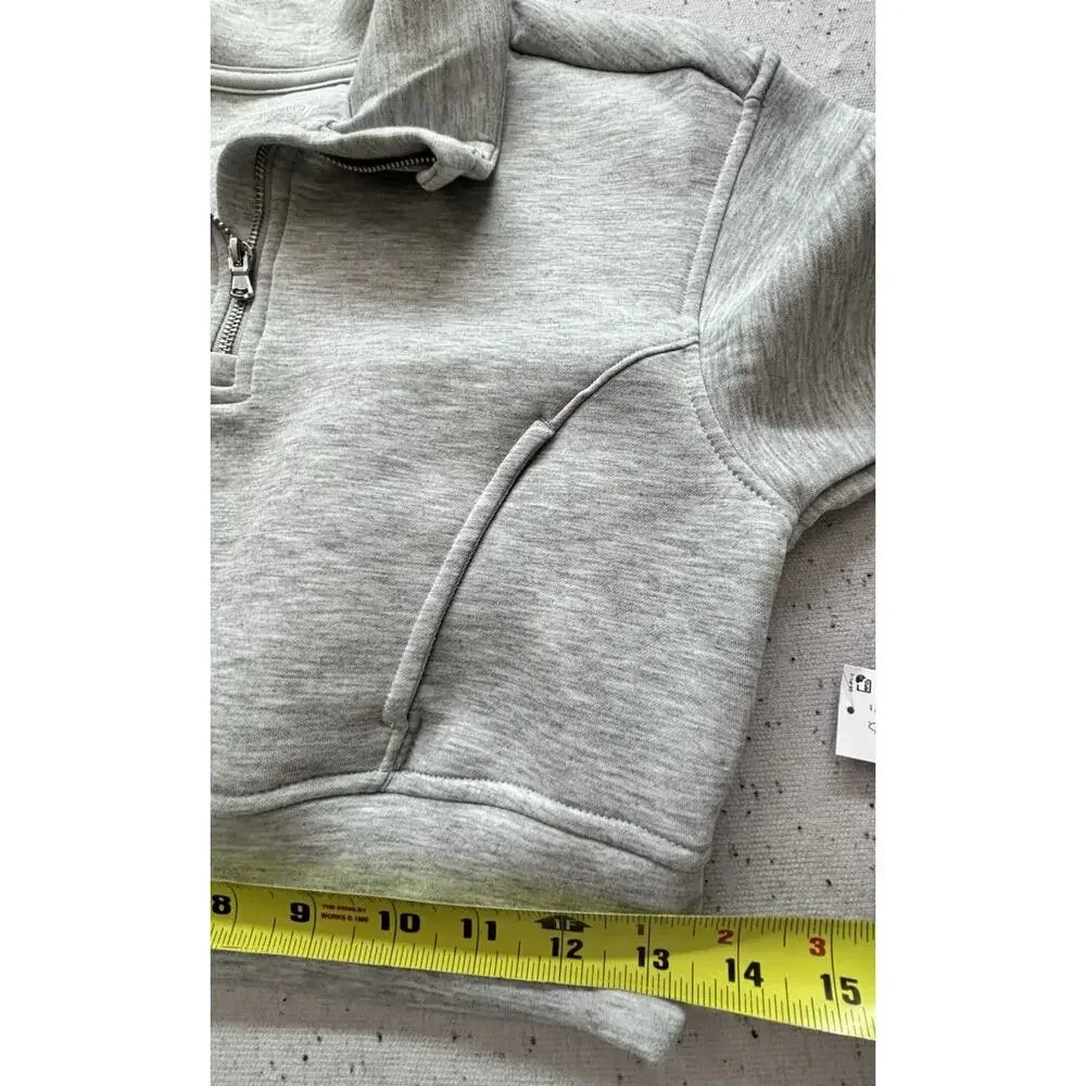 Old Navy Girls XS 5 Bounce Fleece Half Zip Pullover Sweatshirt Gray Crop NWT